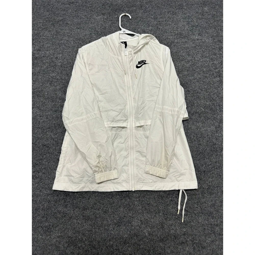 Nike Jacket Womens Size M White Full Zip Hooded Windbreaker Athletic Mesh Lined